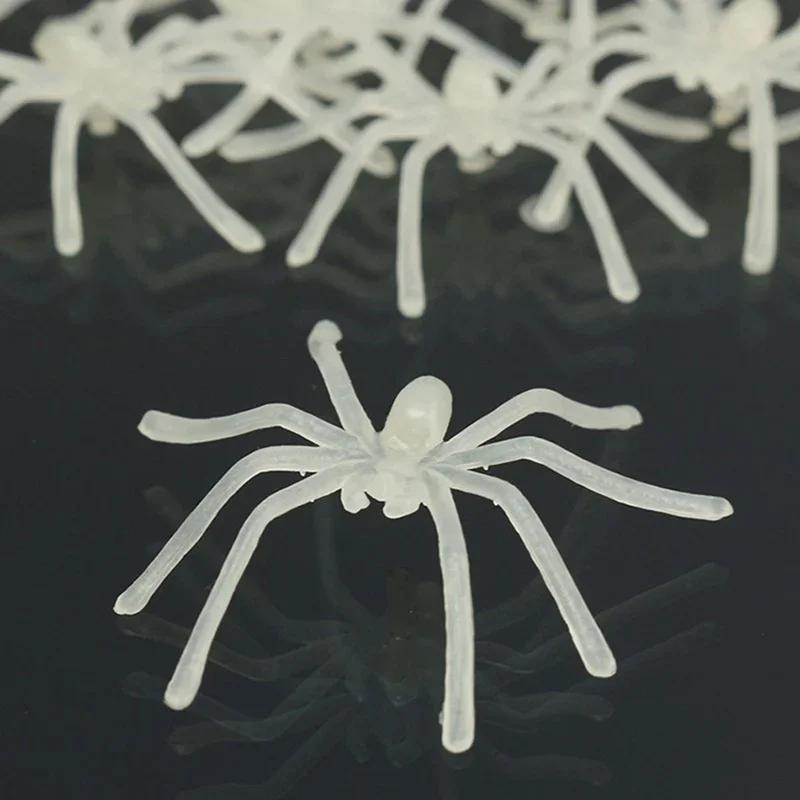 10Pcs Party DIY Decoration Halloween Luminous Rubber Fake Spider Plastic Figure Prank Funny Toy Home Party Decoration Gift
