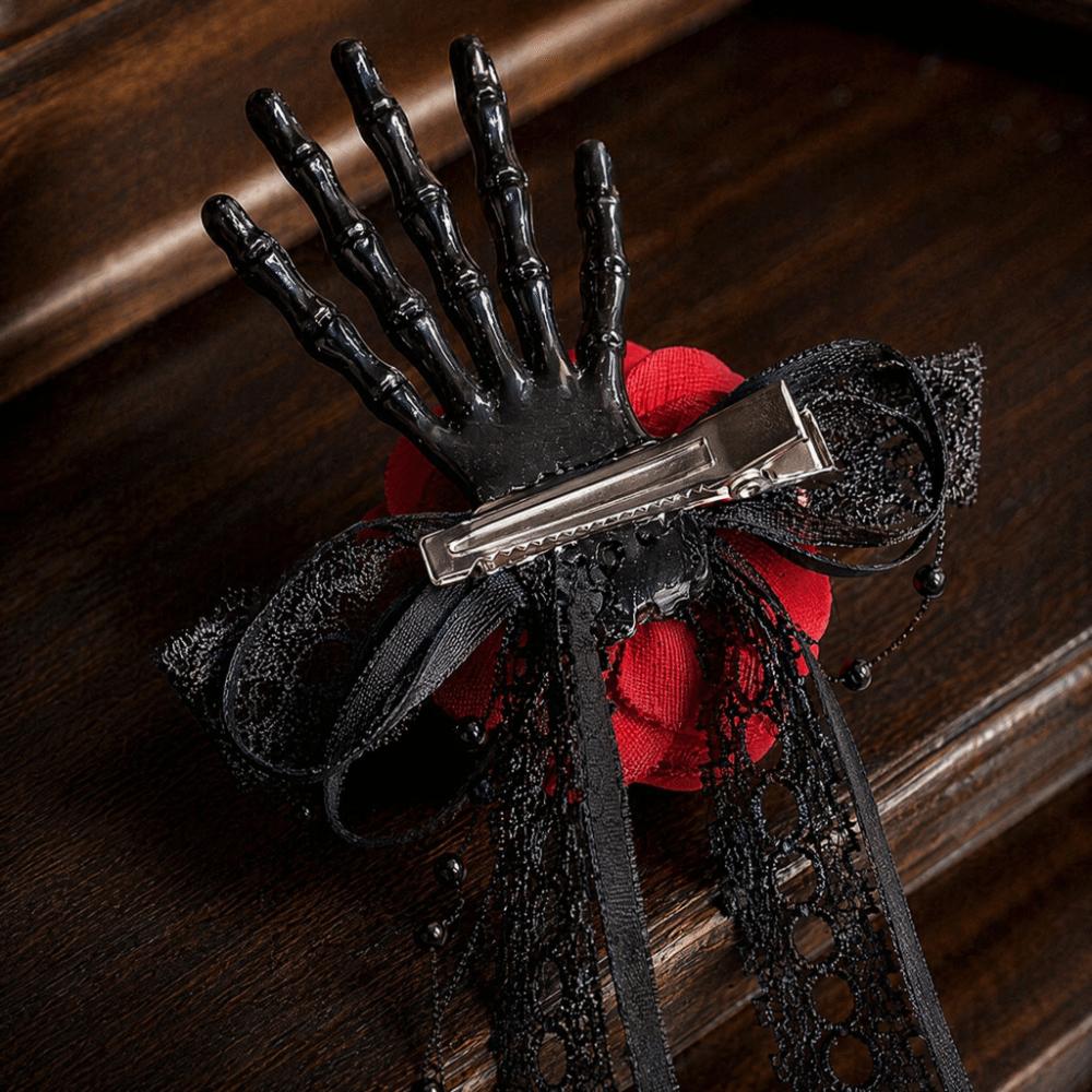 Rose Lace Edge Skeleton Hand Hair Clip Dark Style Ghost Hand Hair Accessories Bone Side Clip Photo