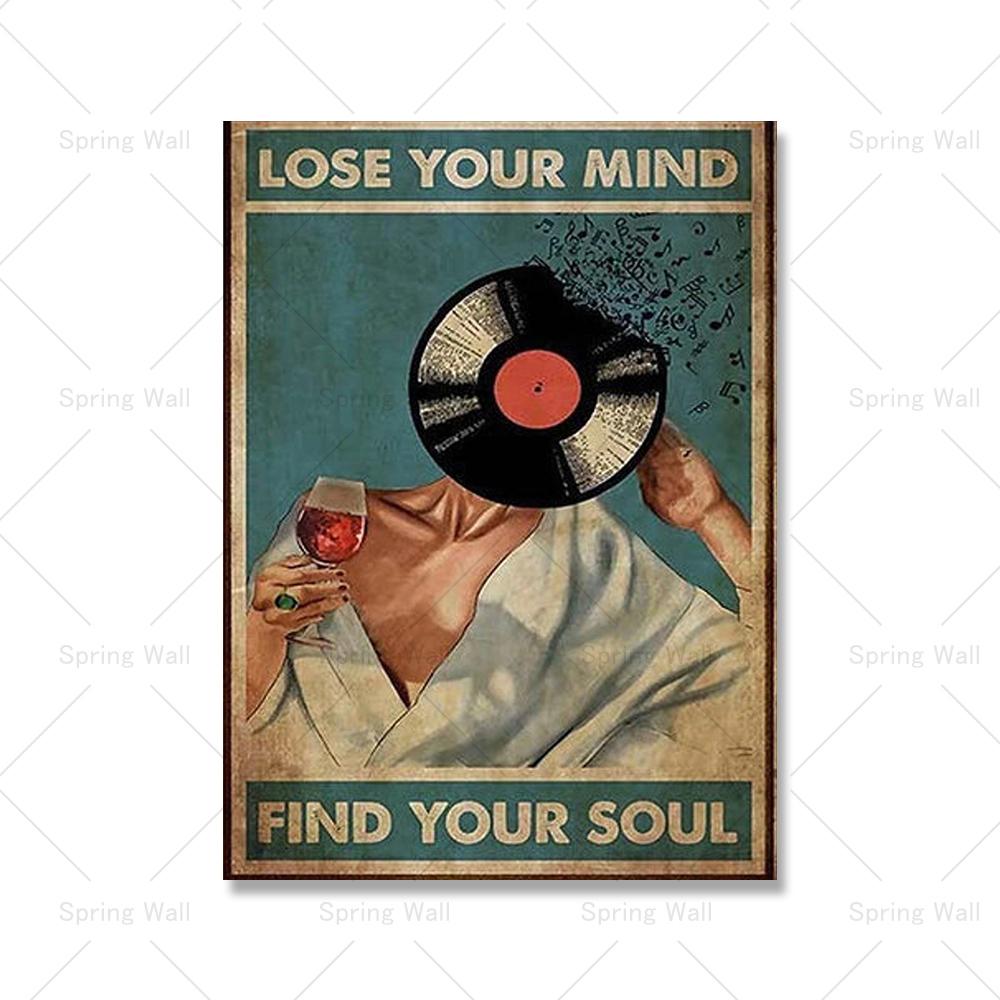 Canvas Painting Mental Be Kind Lose Your Mind Find Your Soul Poster Print Disk Drinking Woman Vintage Poster Wall Art Home Decor