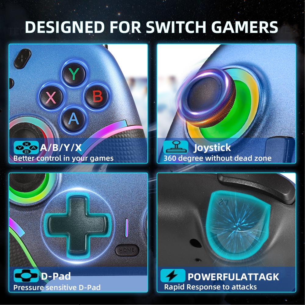 Беспроводной RGB BT Контроллер для Nintendo Switch 1/2/OLED Геймпад для Android Телефона/ПК Джойстик с эффектом Холла с функцией Турбо
