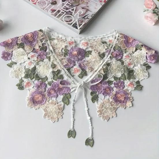 Ложный воротник с вышитым цветочным узором, регулируемая шнуровка, кукольная горловина, съемный отстегивающийся воротник-полуворотник