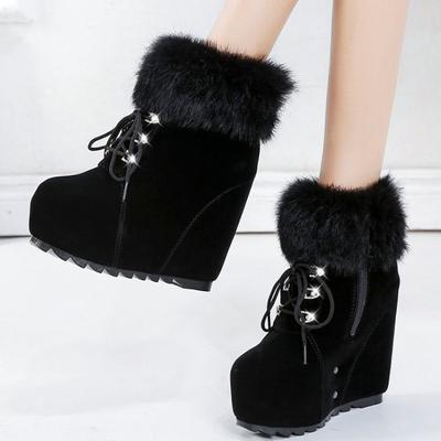 Флисовые теплые зимние ботинки женские осенне-зимние новые ботинки из искусственного кроличьего меха, хлопковые ботинки на внутренней платформе, пушистые ботинки