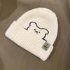 Полосатая зимняя универсальная шерстяная шляпа с вышивкой медведя, шапки в корейском стиле, вязаная шапка, женские шапочки