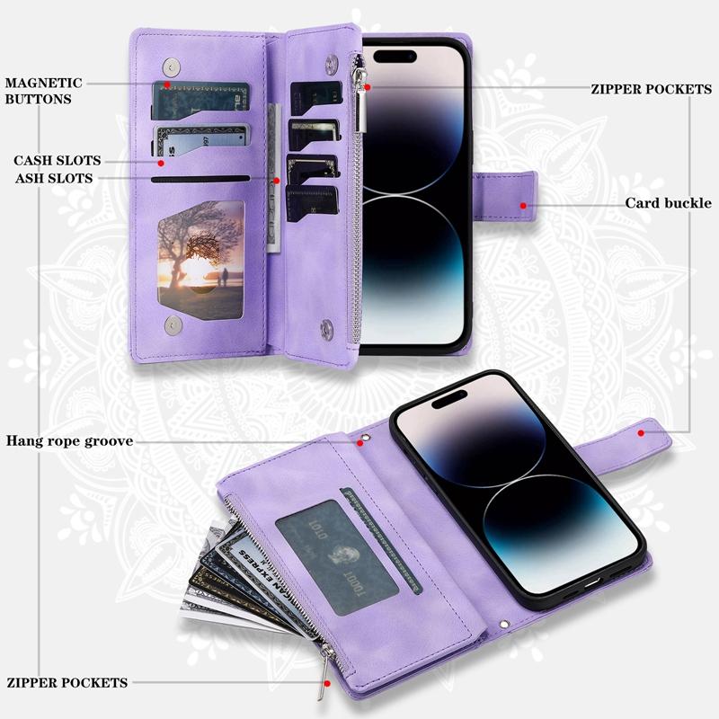 Роскошный кошелек-чехол на молнии для iPhone 14 15 16 17 Pro Max Air 16E 13 12 11 Pro XR XS 7 8 SE тисненая кожаная сумка для телефона с карманом для карт