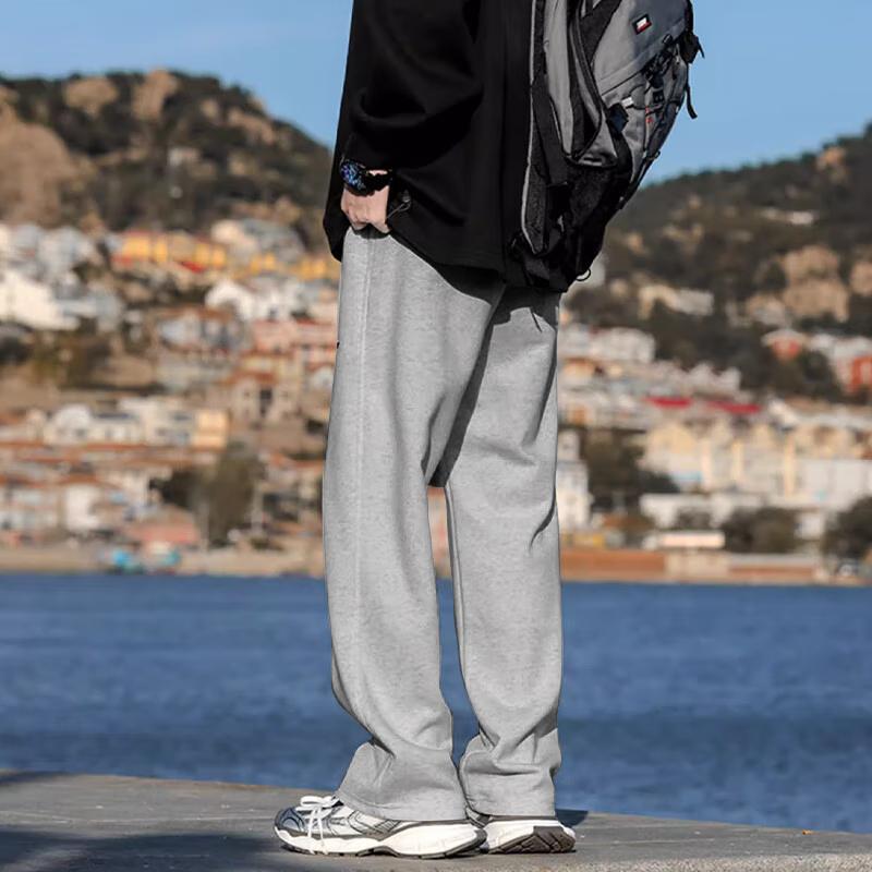Homlean American Retro Casual Pants for Men, Spring And Summer Comfortable Versatile Loose-Fitting Wide-Leg Trousers with Draping Effect, An04 Gray XL