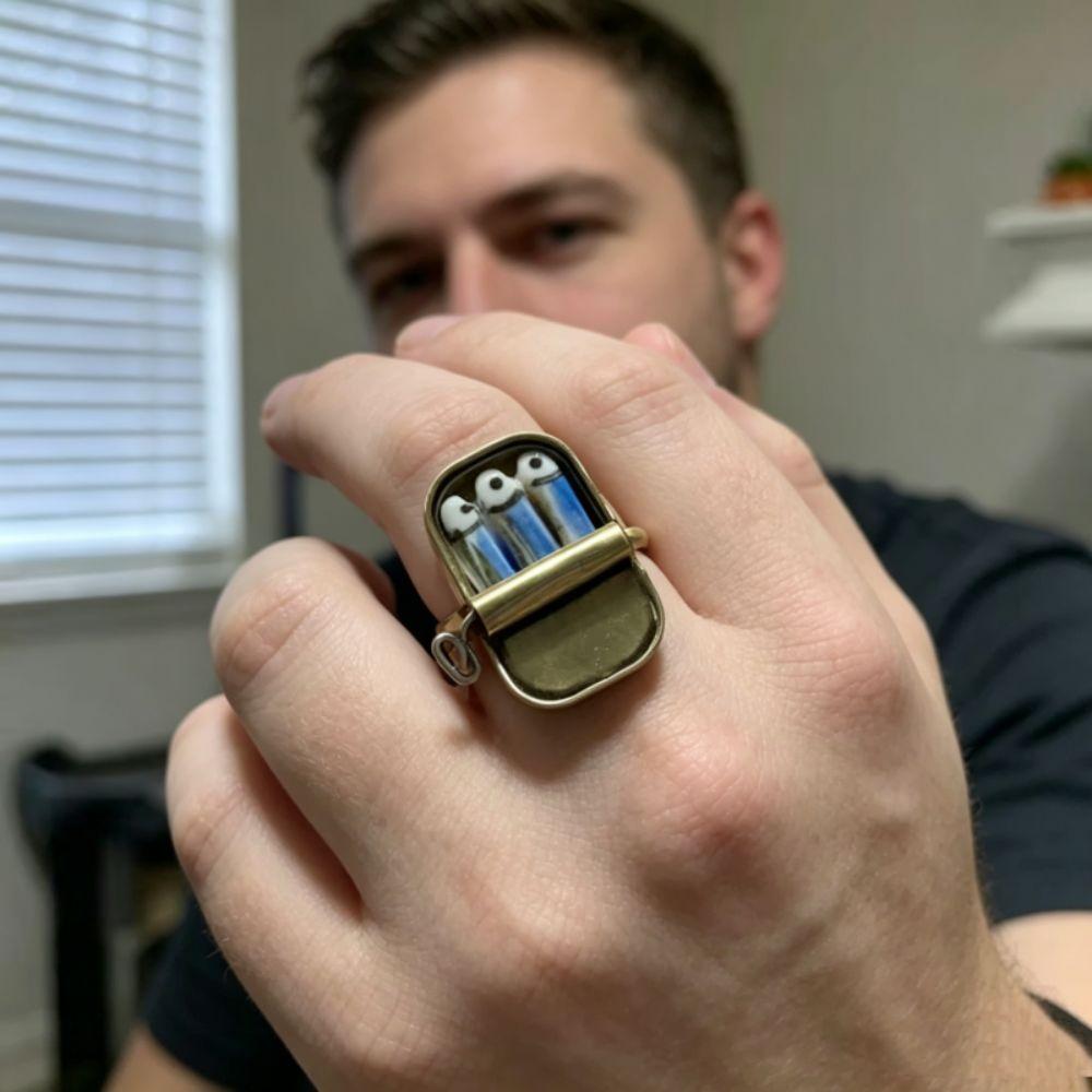 Уникальные кольца-банки со сардинами Панк Веселые кольца Модное кольцо на палец с сардинами Ювелирный подарок