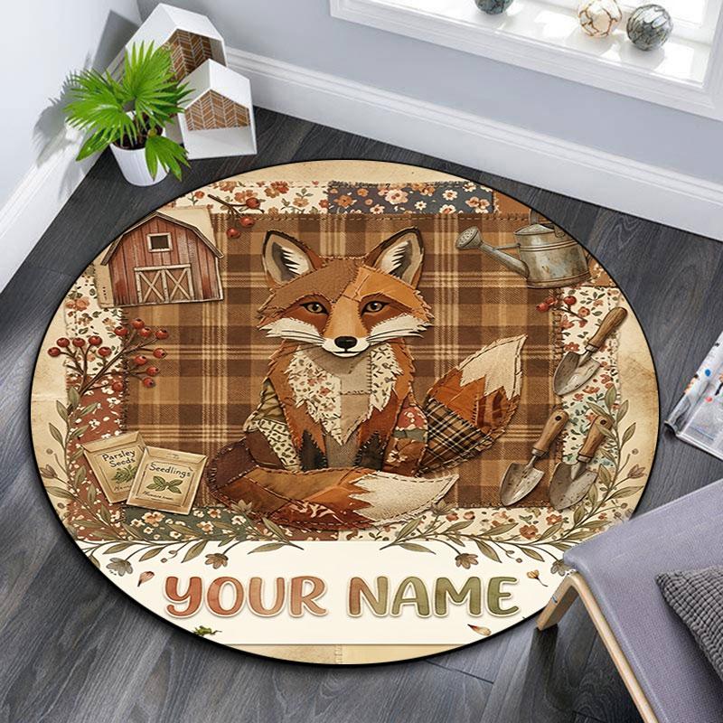 Custom Name,Vintage Farmland Wildlife Series pattern round rug,Carpet Rug for Living Room Bedroom Playroom ,Non-slip Floor Mat,Holiday Gifts and Birth