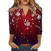 Женская футболка с рождественским принтом, на пуговицах, рукав 3/4, повседневная, выходного дня, модная, базовая, с V-образным вырезом, стандартный топ