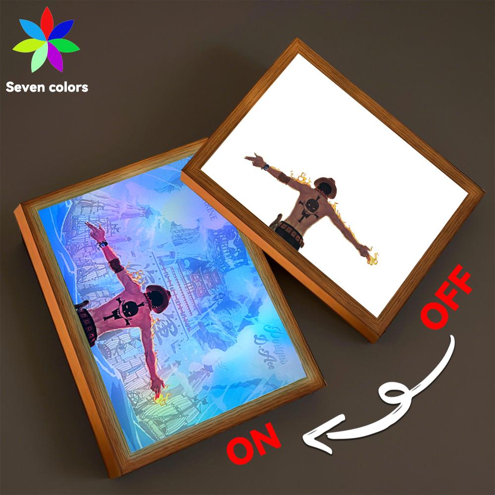 7-цветный светодиодный ночник Аниме Световая картина Фоторамка Луффи Зоро из One Piece Светящееся настенное искусство для декора спальни, офиса, подарок
