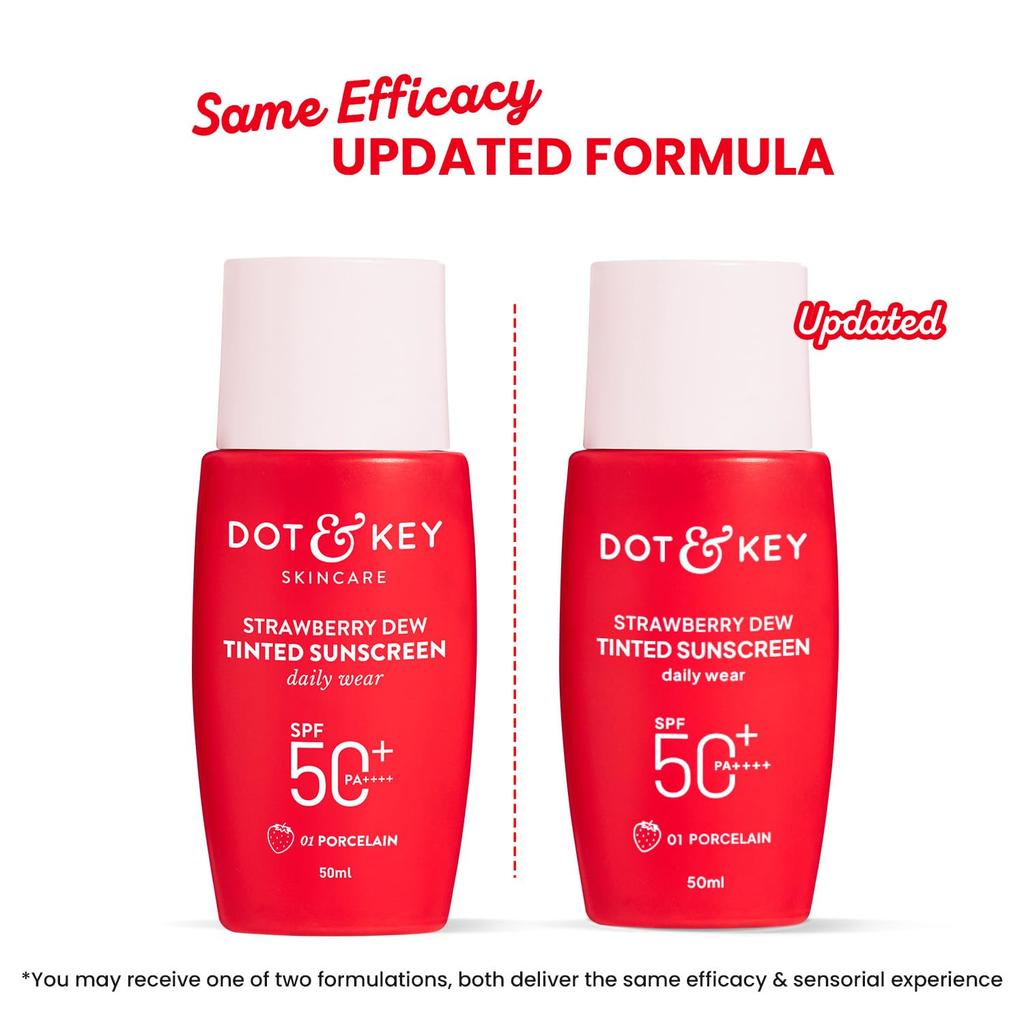 Dot & Key Клубничный Dew Солнцезащитный тинт SPF 50+ Pa++++ - 01 Фарфоровый Протестировано In-Vivo | для Ежедневного Использования, Осветляет и Защищает Кожу, Ультралегкий,