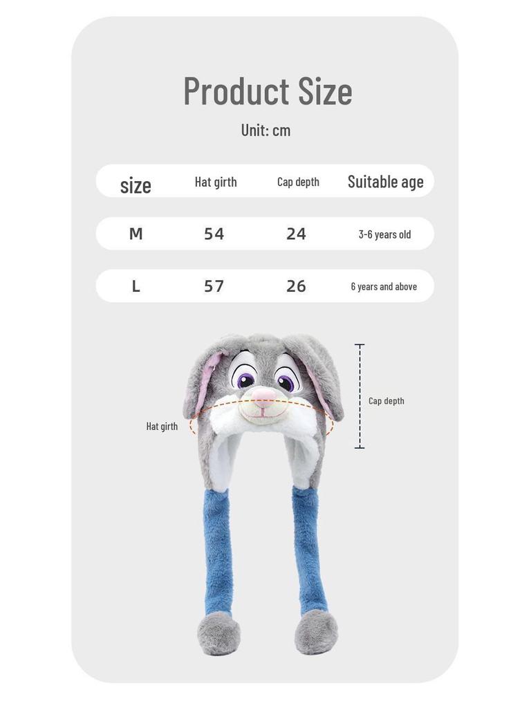 Zootopia Disney Plush Hat with Movable Ears - Judy & Nick Winter Edition.