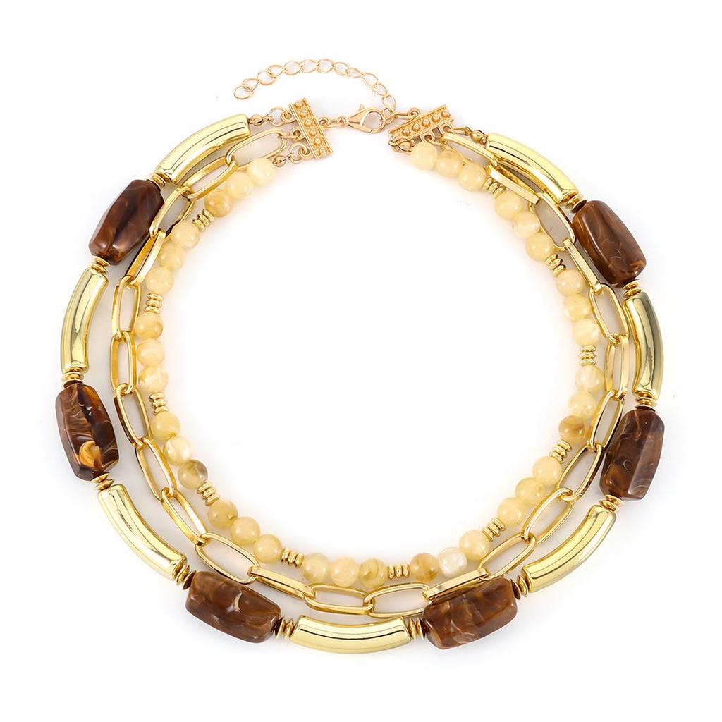 European & American Multi-Layer Geometric Beaded Necklace - Creative Design (NK27260)