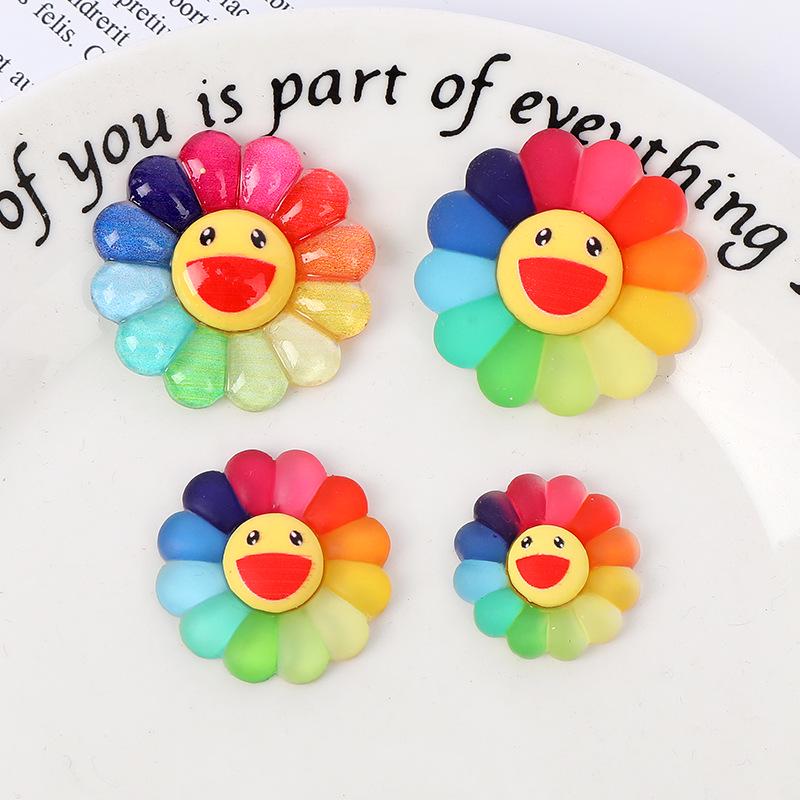 Seven-Color Smiley Sunflower Resin Accessories: Headwear, Brooch, Pencil & Phone Case Stickers, Bracelets.