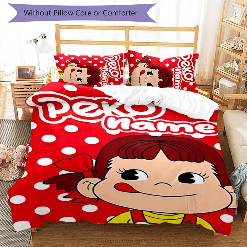 3pcs Custom Name Cartoon Peko Bedding Set Duvet Cover Closure Includes 1 Duvet Cover & 2 Pillowcases for All Seasons Bedroom Decor