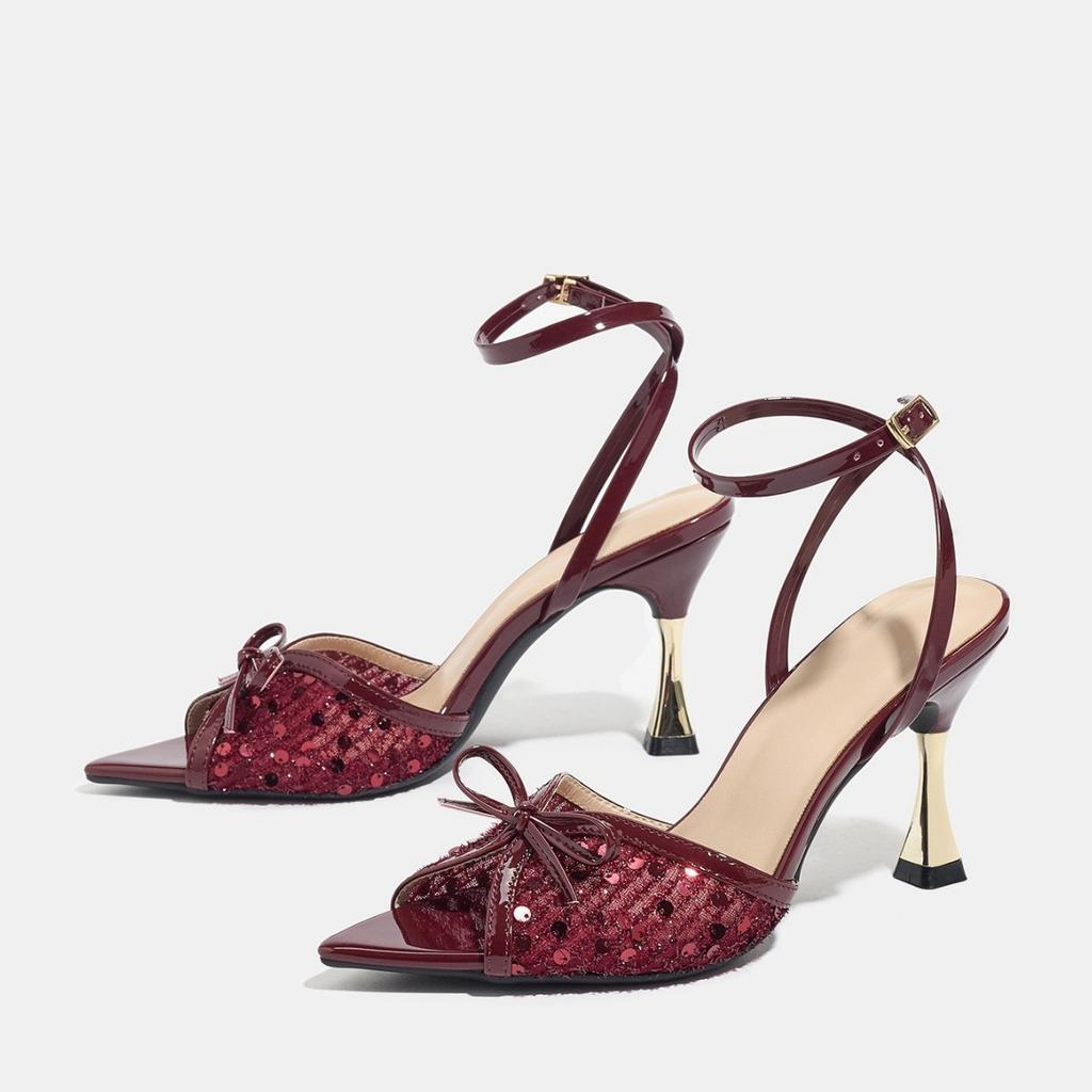 Women's Pointed-Toe Bow-Tie Ankle Strap Buckle Wedge Heel Sandals