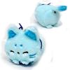 Fluffy Rolling Fox Mascot Plush Toy, Cute Character Merchandise, Approx. 9cm (Hydrangea In Full Bloom (Smiling Light Blue))