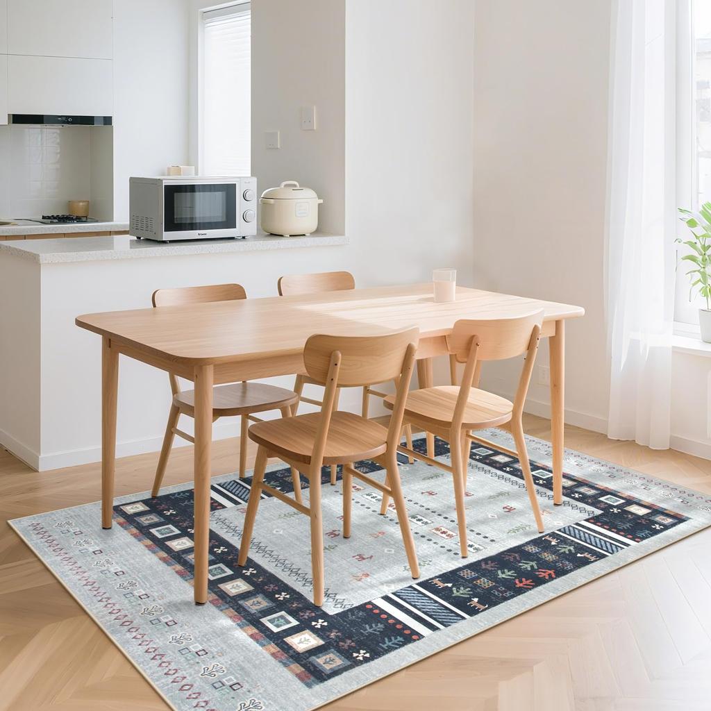 HAOCOO Washable Summer Tatami Mats Ethnic Suitable for All Floor Chenille Rug for Bedrooms and Living Odor Gabbeh Gray Rug, 1.5 (140x200cm), Style,