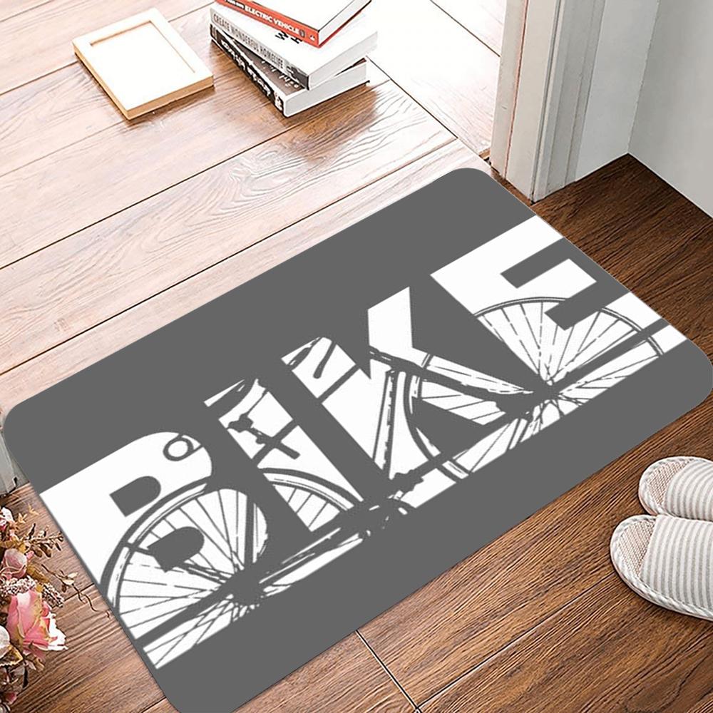 Черно-белый силуэт горного велосипеда Коврик для двери Коврик в гостиную Противоскользящий Наружный коврик для велосипеда Велосипедиста Велосипедная дорожка Коврик для входа Ковер