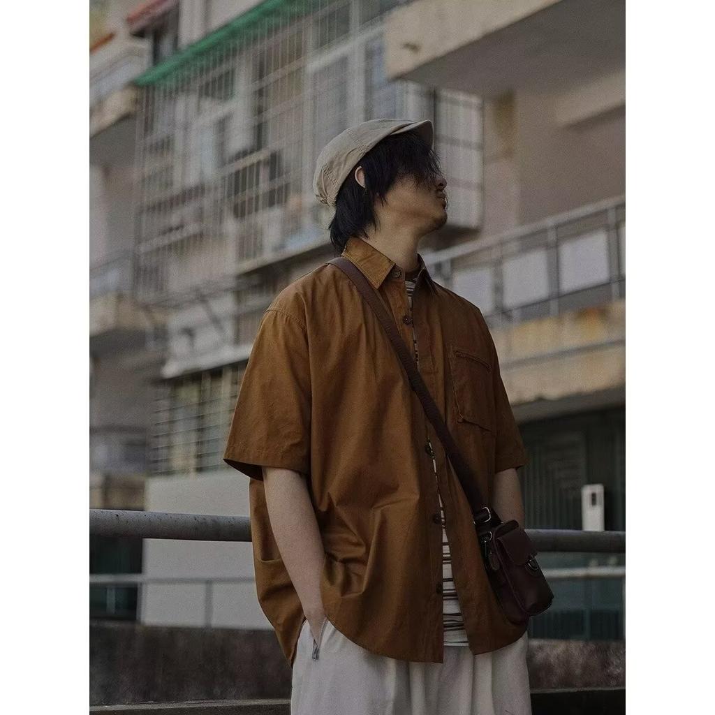 Замшевая рубашка с коротким рукавом для мужчин на лето, новая американская ретро-рубашка для пары с коротким рукавом, свободная и модная