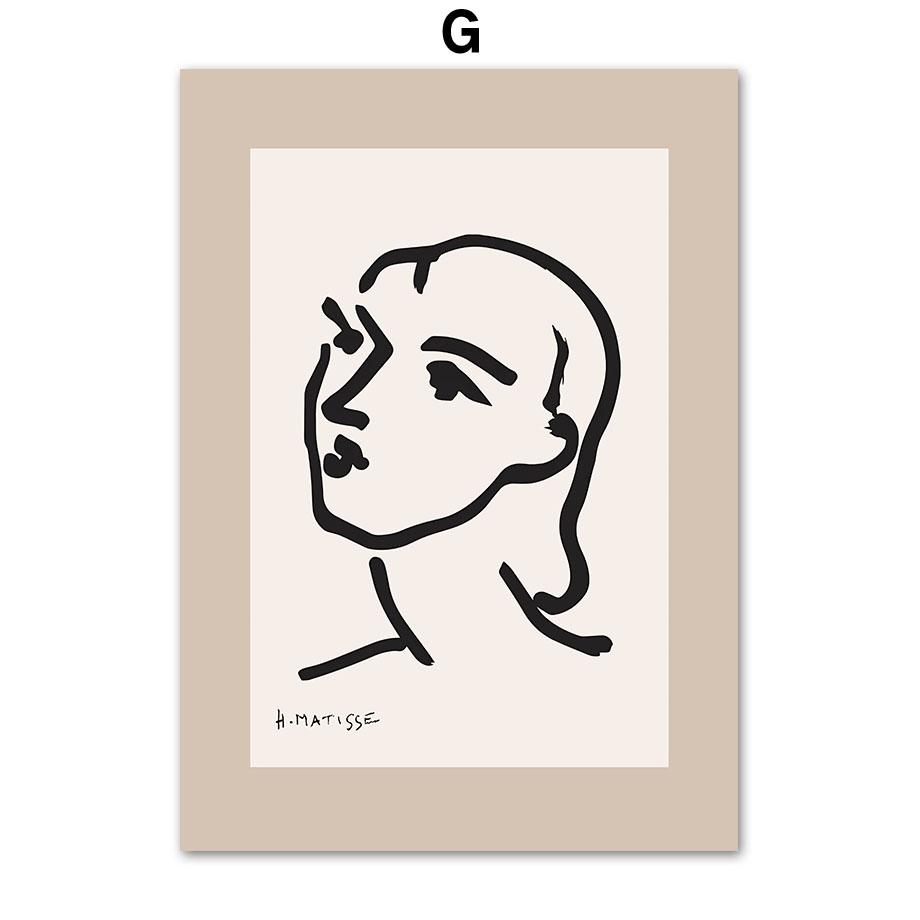 Бежевый, черный, Анри Матисс, линия портрета, коралловый, настенная живопись, холст, живопись, постеры и принты, настенные панно для декора гостиной