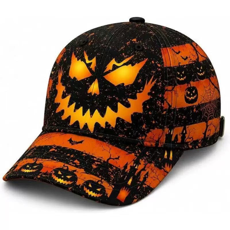 New Dark Pumpkin Big Brim Ghost 3D Printed Hat Vintage Gothic Halloween Baseball Cap