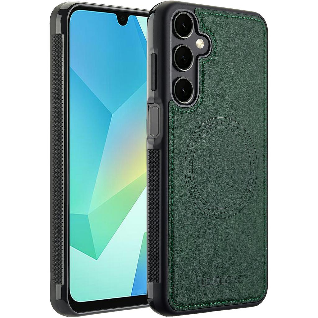 LC.IMEEKE For Samsung Galaxy S23 FE Magnetic Case Compatible with MagSafe Leather+TPU Back Cover