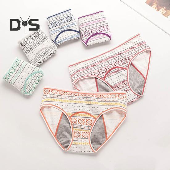 Women Panties Geometric Print High Waist Seamless Elastic Period High Absorbency Prevents Leakage Briefs Menstrual Underpants Daily Wear Sleep