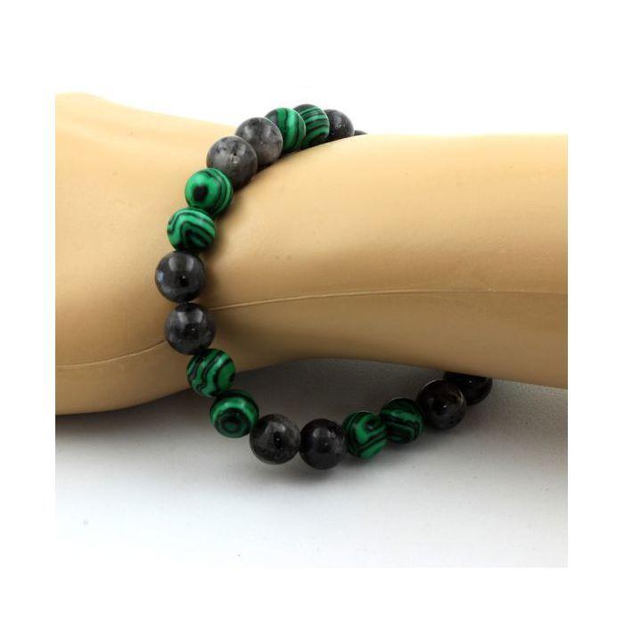 Stones and Minerals. Labradorite + Malachite Beaded Bracelet 8 Mm. Made In France.