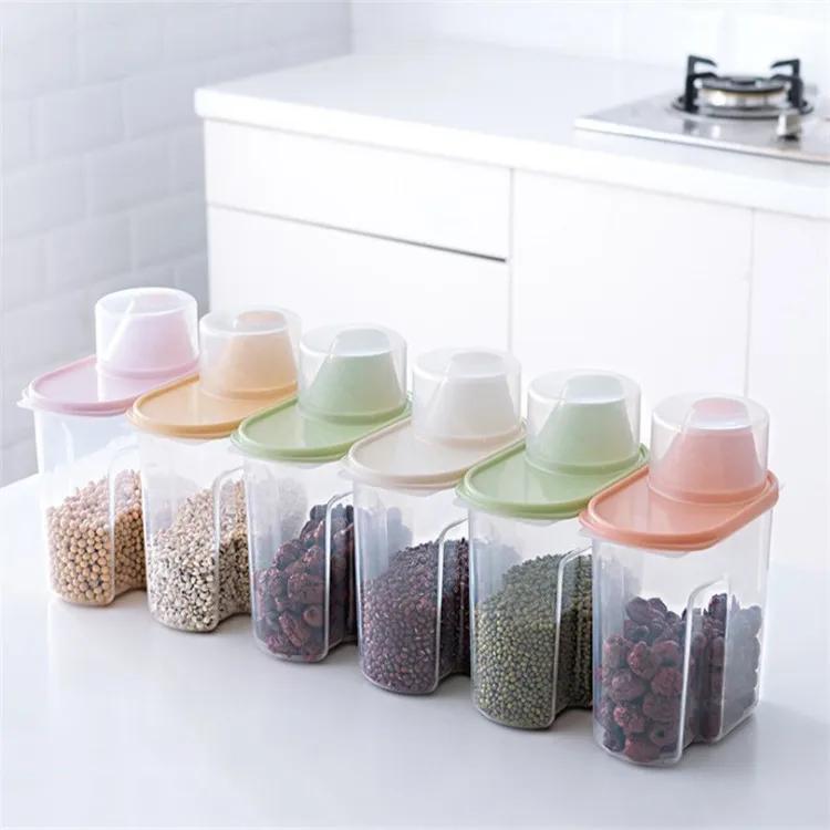 1.9L-2.5L PP Food Storage Box Plastic Clear Container Set with Pour Lids Kitchen Storage Bottles Jars Dried Grains Tank