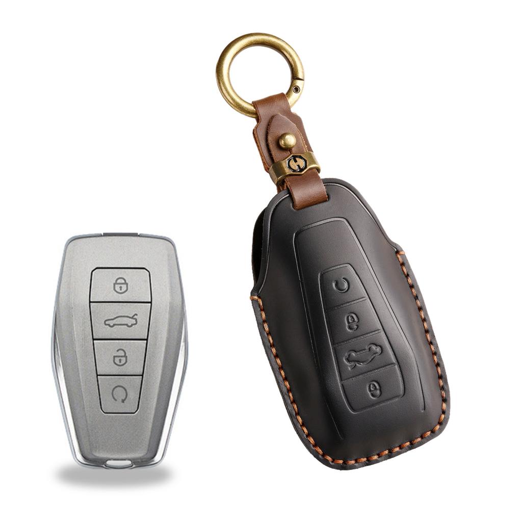 The new retro key cover is suitable for Geely Emgrand Binrui car hand-stitched leather key case ring.
