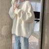 Women Winter Oversized O-neck Thickening Sweater Loose Soft Casual Solid Color Long Sleeve Knit Pullovers