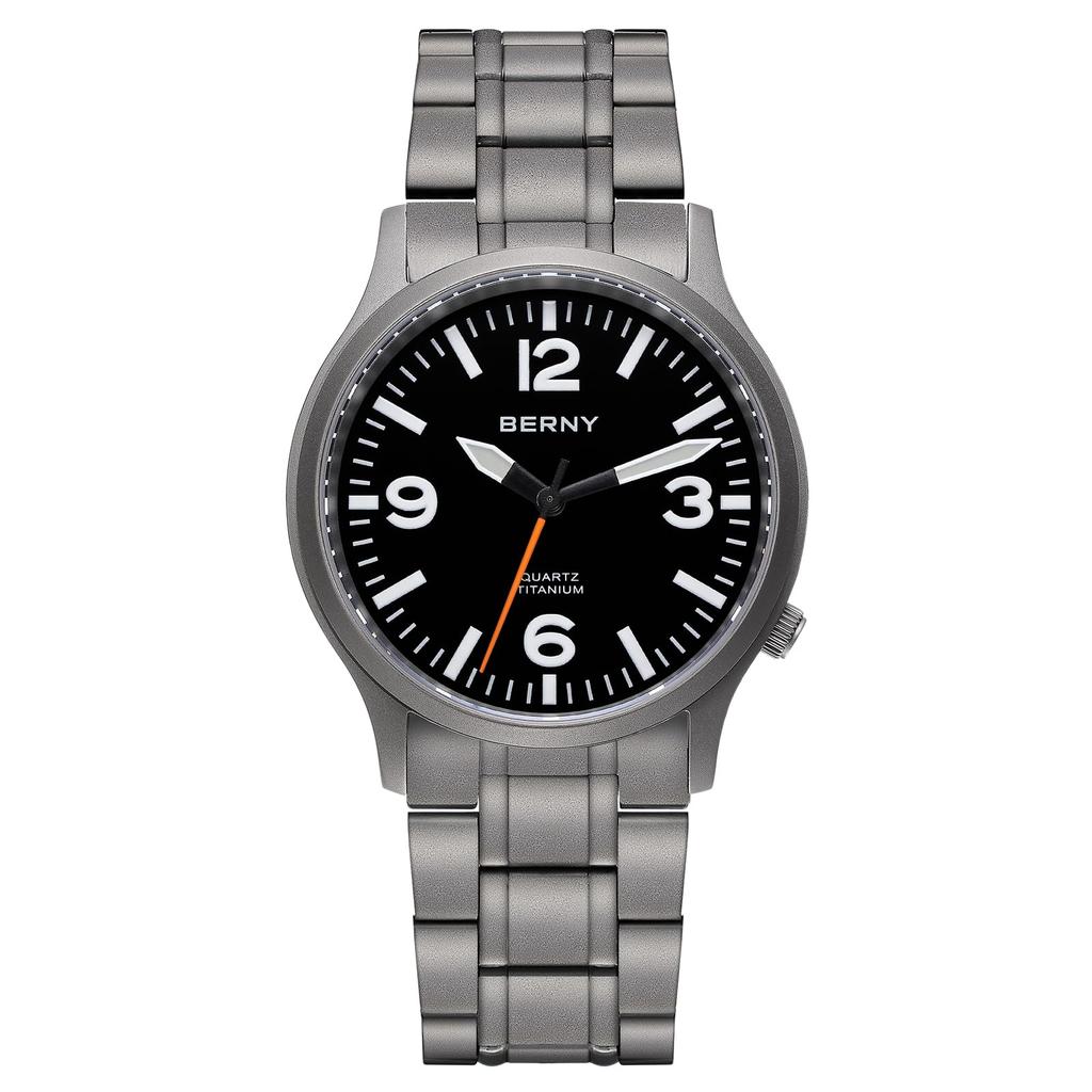 BERNY Титановые Японские Кварцевые Часы с Плавно Идущей Секундной Стрелкой 5 АТМ Водонепроницаемые Аналоговые Кварцевые Часы с Супер Люминесцентным Сапфировым Стеклом Мужские Часы, Механизм, VH31,