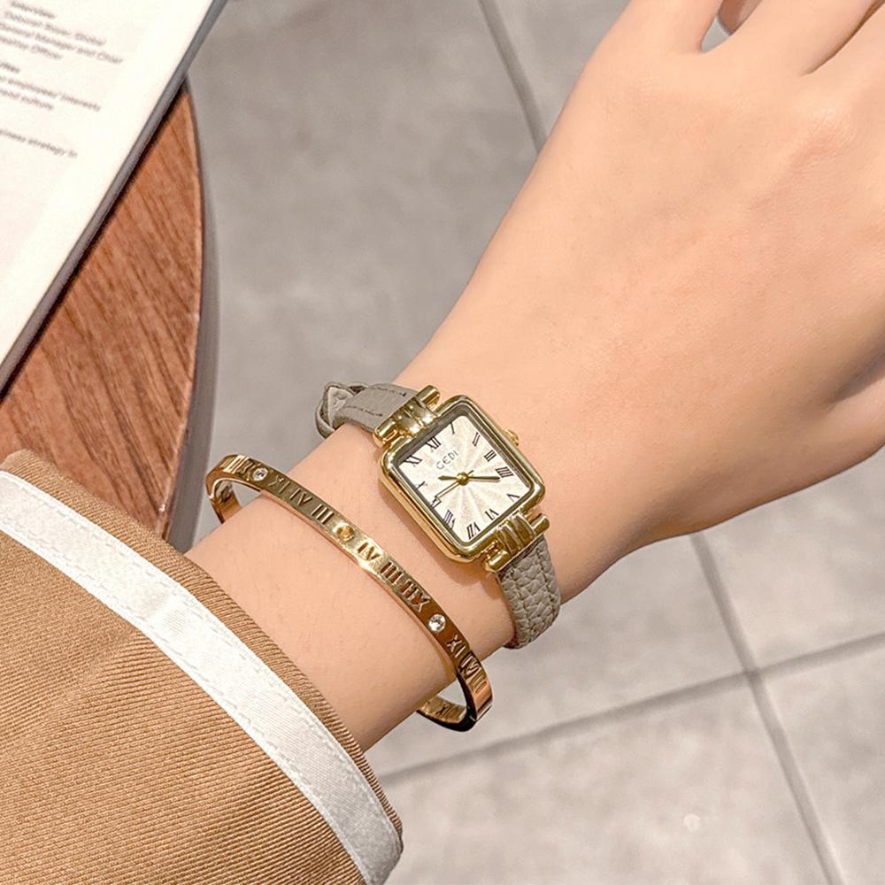 GEDI Women's Vintage Watches Elegant Luxury Waterproof Leather Strap Gold Square Watch Woman Quartz Wristwatches New