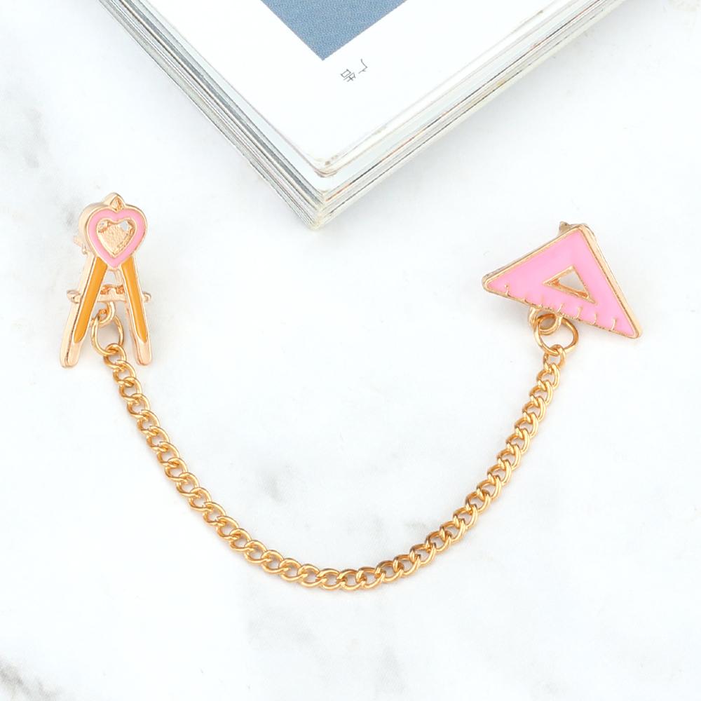 Cartoon Stationery Enamel Pin for Student Creative Rainbow Pen Pencil Ruler Chain Brooches Children Backpack Lapel Badge Jewelry