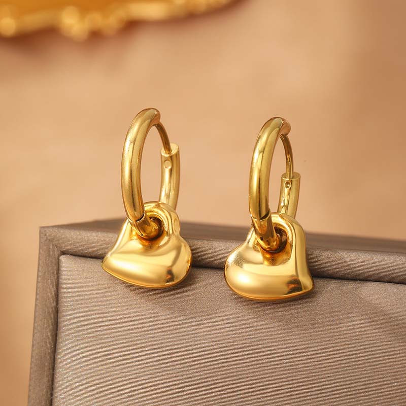 Stainless Steel Metal Heart Flower Pendant Earrings For Women Fashion Gold Color Peach Heart Ear Buckle Earrings Jewelry Gifts