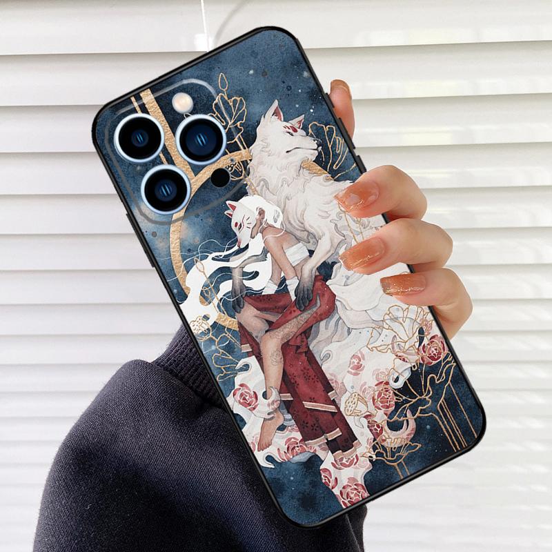 Чехол для телефона в японском стиле с аниме-лисой для iPhone 16 15 14 13 11 12 17 Pro Max mini 15 16 Plus 16e 17 Air Cover Fundas