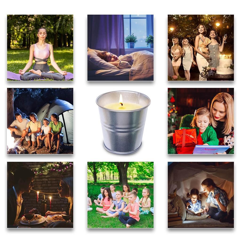 Set of 2 Relaxing Candle Tins Bucket Designs Citronellas Candle Skeeter Repellents Wax Candle Hausware Indoor Candle