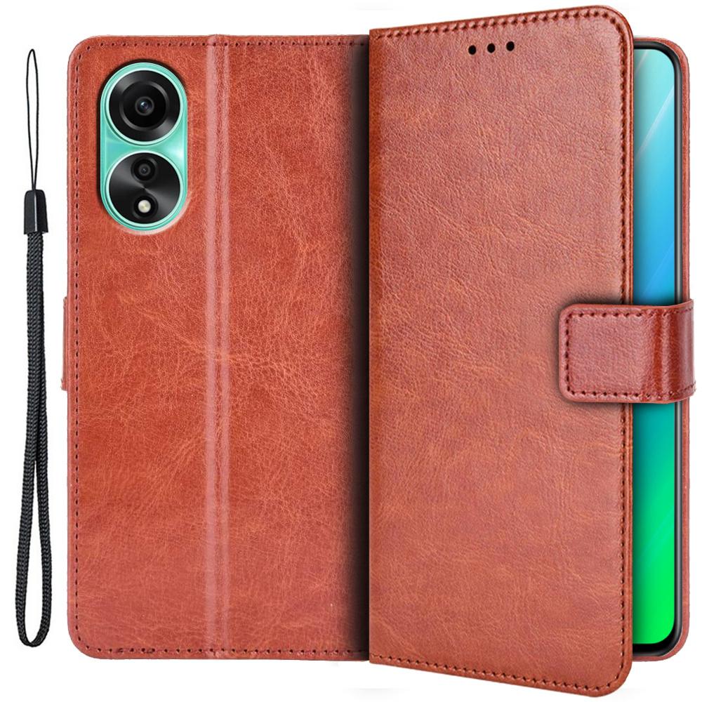 Flip Case for Oppo A78 4G, Crazy Horse Wallet, Brown