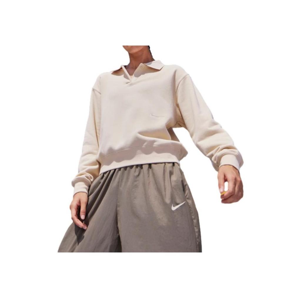 Nike Свободная рубашка поло Heritage Solid с длинным рукавом, женские топы, песочно-белый FZ4338-126