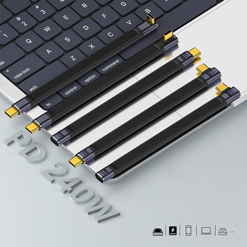 YFFSFDC USB4.0 удлинительный кабель типа C, высокоскоростная передача данных 40 Гбит/с, совместимость с PD, быстрая зарядка 240 Вт/5 А, видеовыход 8K при 60 Гц, левый и правый 90°