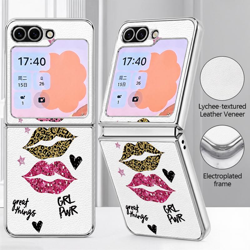 Модный Чехол с Узором Губы Целуются для Samsung Galaxy Z FLIP 7 FE 6 5 Гибридный Складной Чехол с Покрытием из PC+PU Кожи для Samsung Z Flip7 Flip6 Flip5