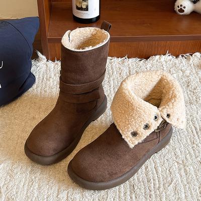 Тренд Новые ботильоны Женские туфли на высоком каблуке Женские ботинки челси Зимняя обувь для ходьбы Повседневная обувь на толстой подошве Замшевые Снежные ботинки Леди