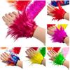 Ostrich Feather Cuff Wrist Sleeve Hair Accessories Women Snap Bracelet Clap On Satin Bracelets Chicken Feathers Cuffs