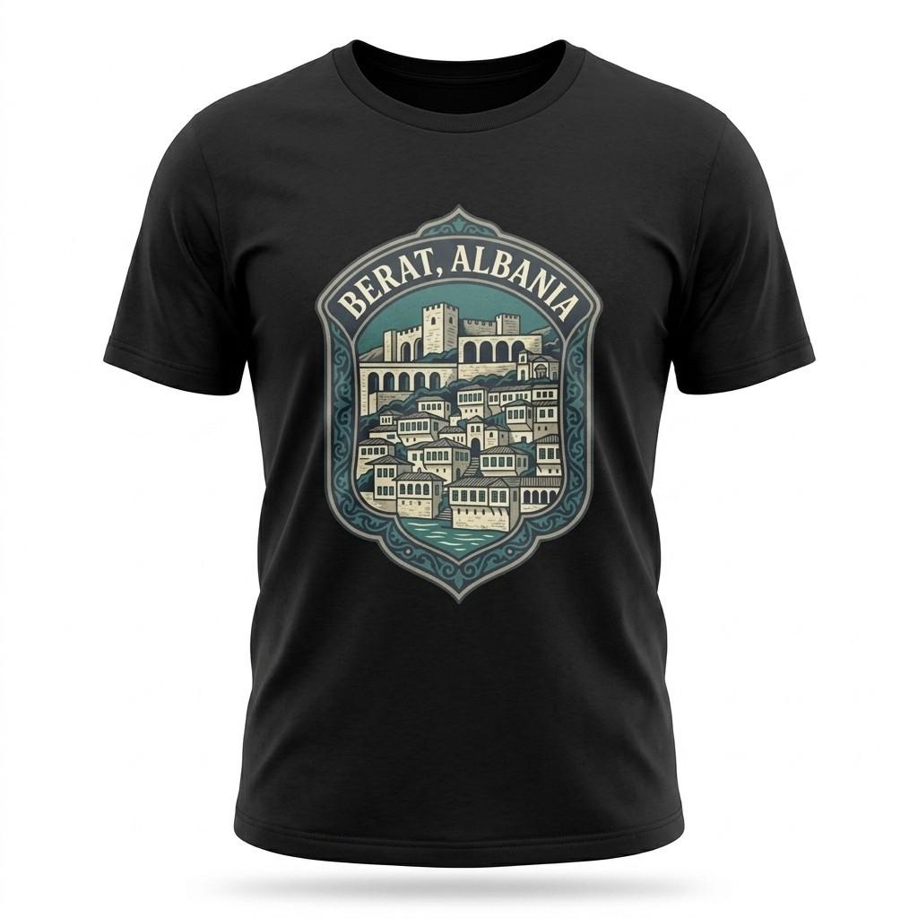 Berat Albania Ottoman Hillside Graphic T-Shirt Unisex Travel Tee