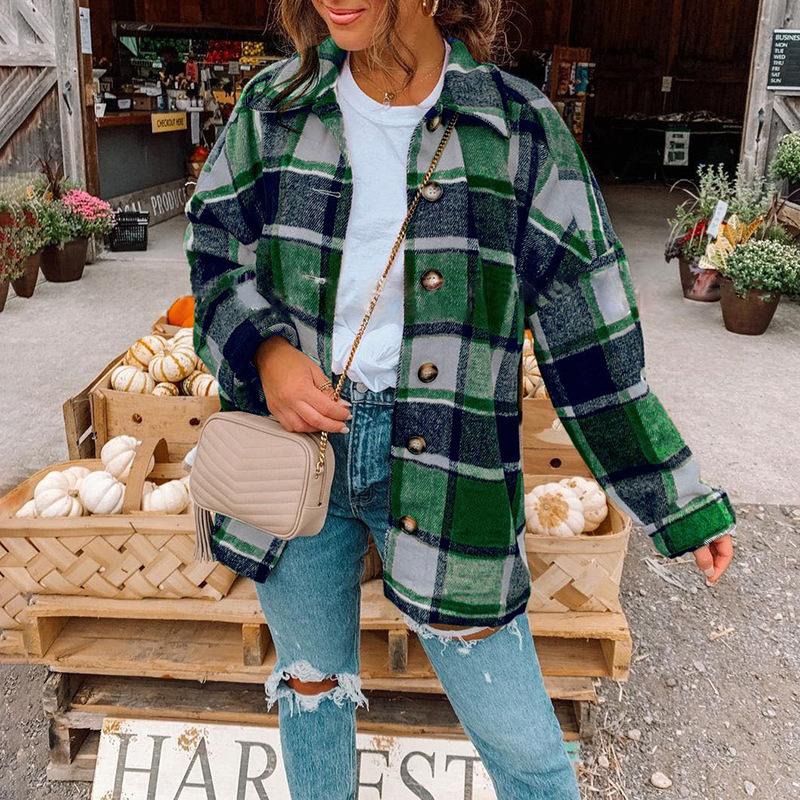 Осенне-зимний женский клетчатый кардиган с длинными рукавами, однобортное повседневное универсальное пальто