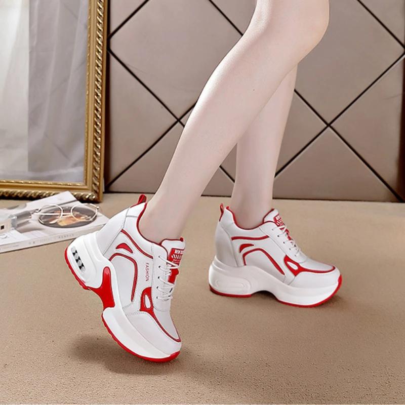 Осенняя женская обувь с низким вырезом, модные туфли на высоком каблуке, танкетке, платформе, на шнуровке, повседневные кроссовки, дышащие, удобные, спортивные туфли