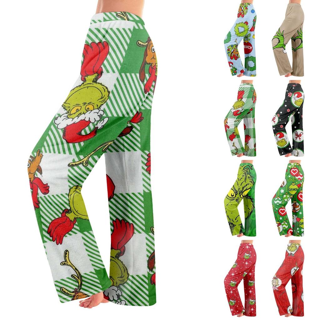 Women Winter Pants Full Length Long Trousers Christmas Printed Pants