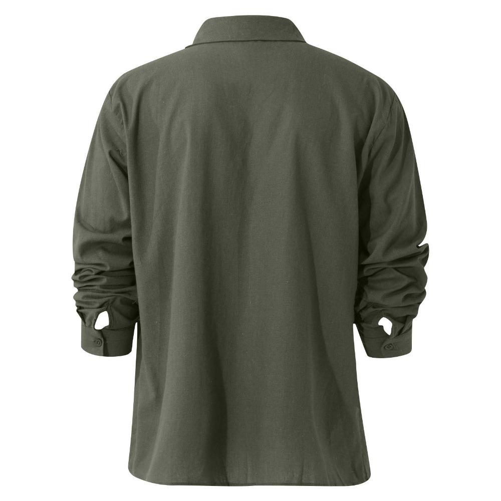 2026 Spring/Summer Long-Sleeved V-Neck Loose Button-Up Shirt for Men