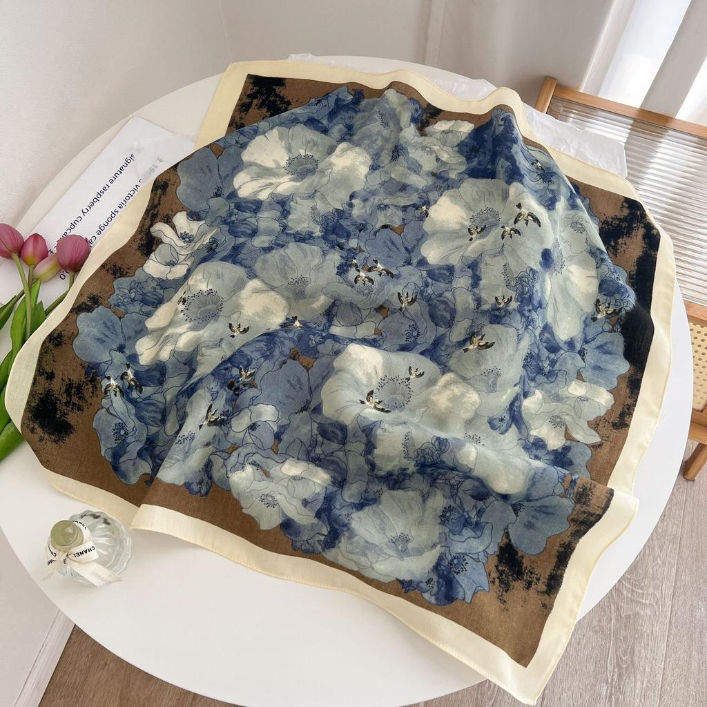 [Silk Scarf Collection] New Silk Scarf Temperament Versatile Velvet Sense Fashion Retro Soft High-end Scarf