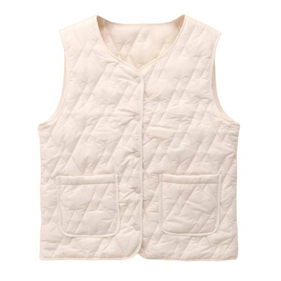 Women's Thermal Vest Sleeveless Single-breasted Closure Jacket Solid Color Round Neck Imitation Silk Cotton Padded Waistcoat for Autumn Winter